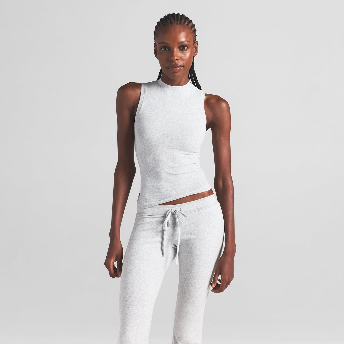 COTTON JERSEY MOCK NECK TANK | LIGHT HEATHER GREY