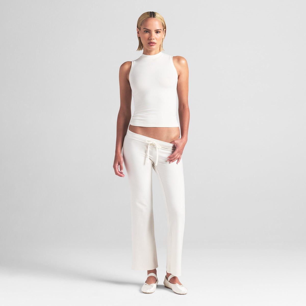 COTTON JERSEY MOCK NECK TANK | MARBLE