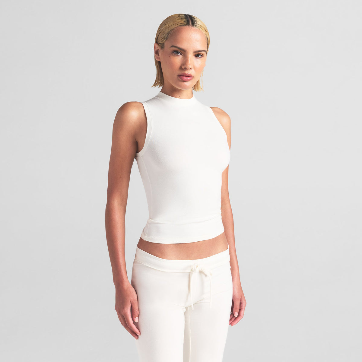 COTTON JERSEY MOCK NECK TANK | MARBLE