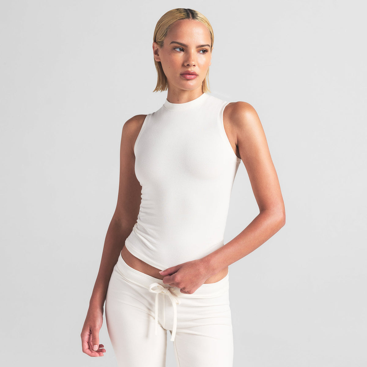 COTTON JERSEY MOCK NECK TANK | MARBLE