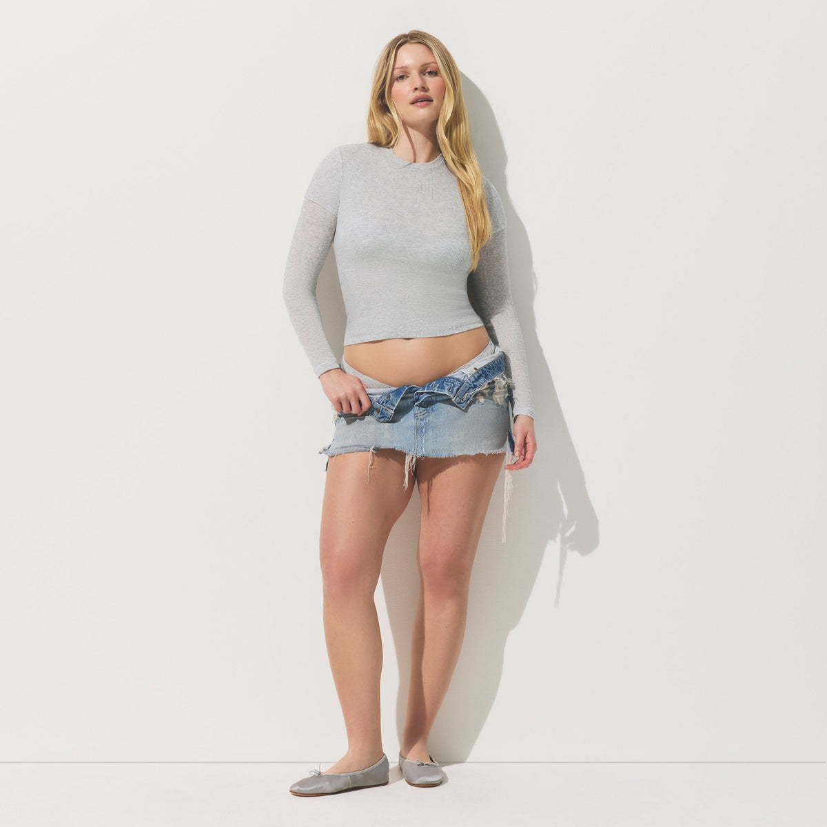 SHEER RIB T-SHIRT | LIGHT HEATHER GREY