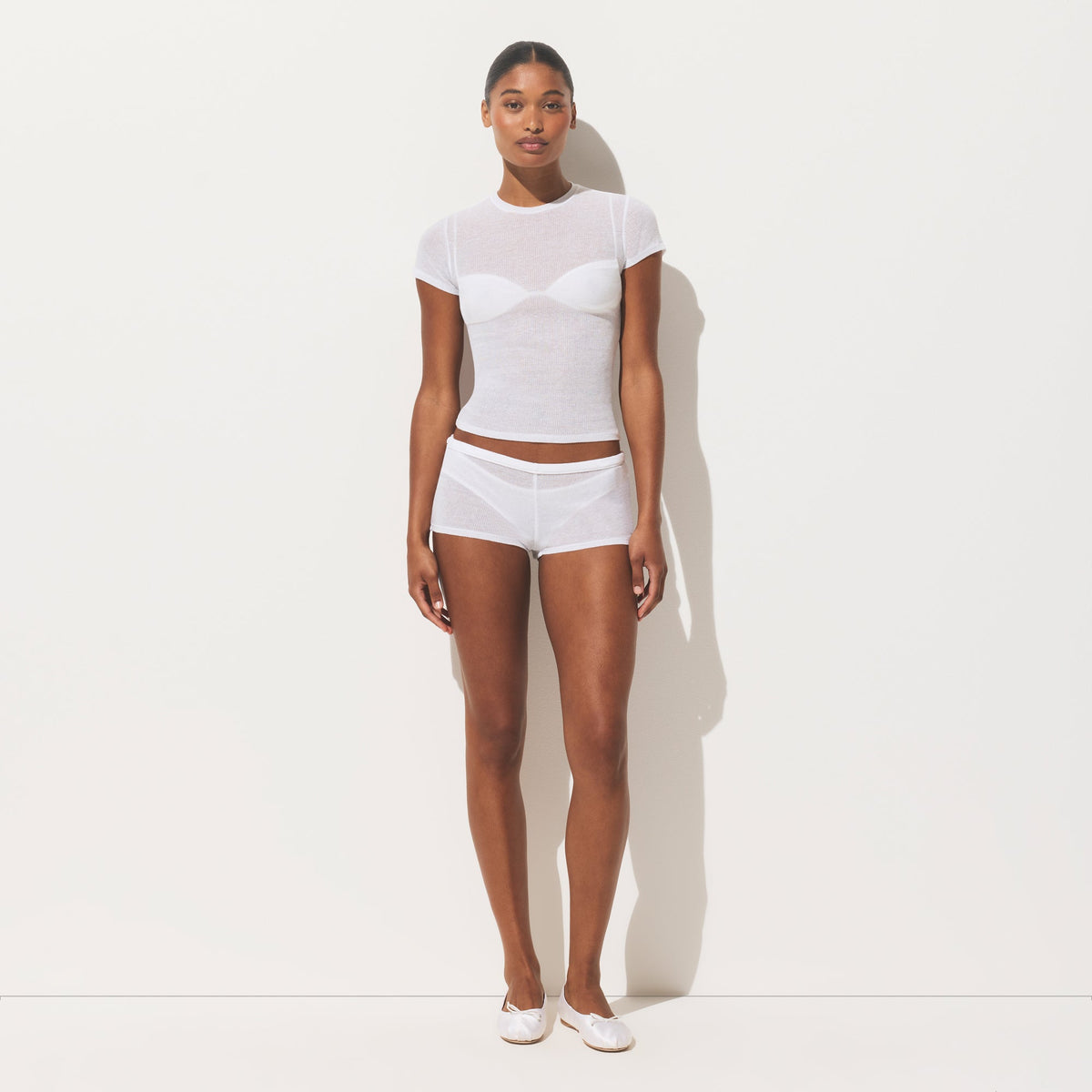 SHEER RIB T-SHIRT | SNOW