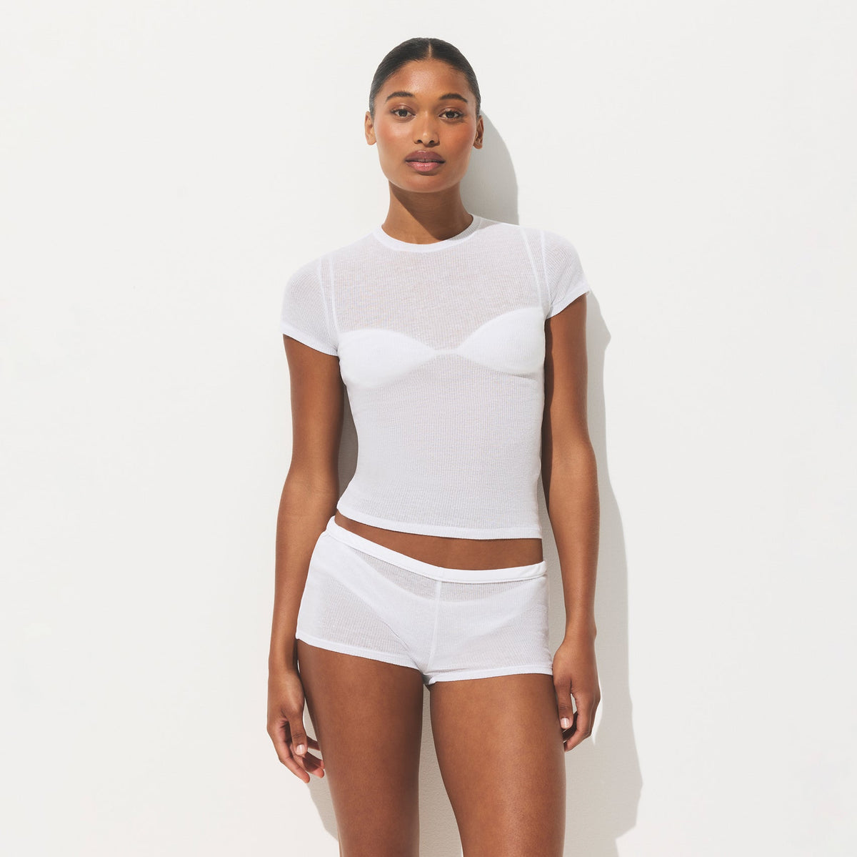 SHEER RIB T-SHIRT | SNOW