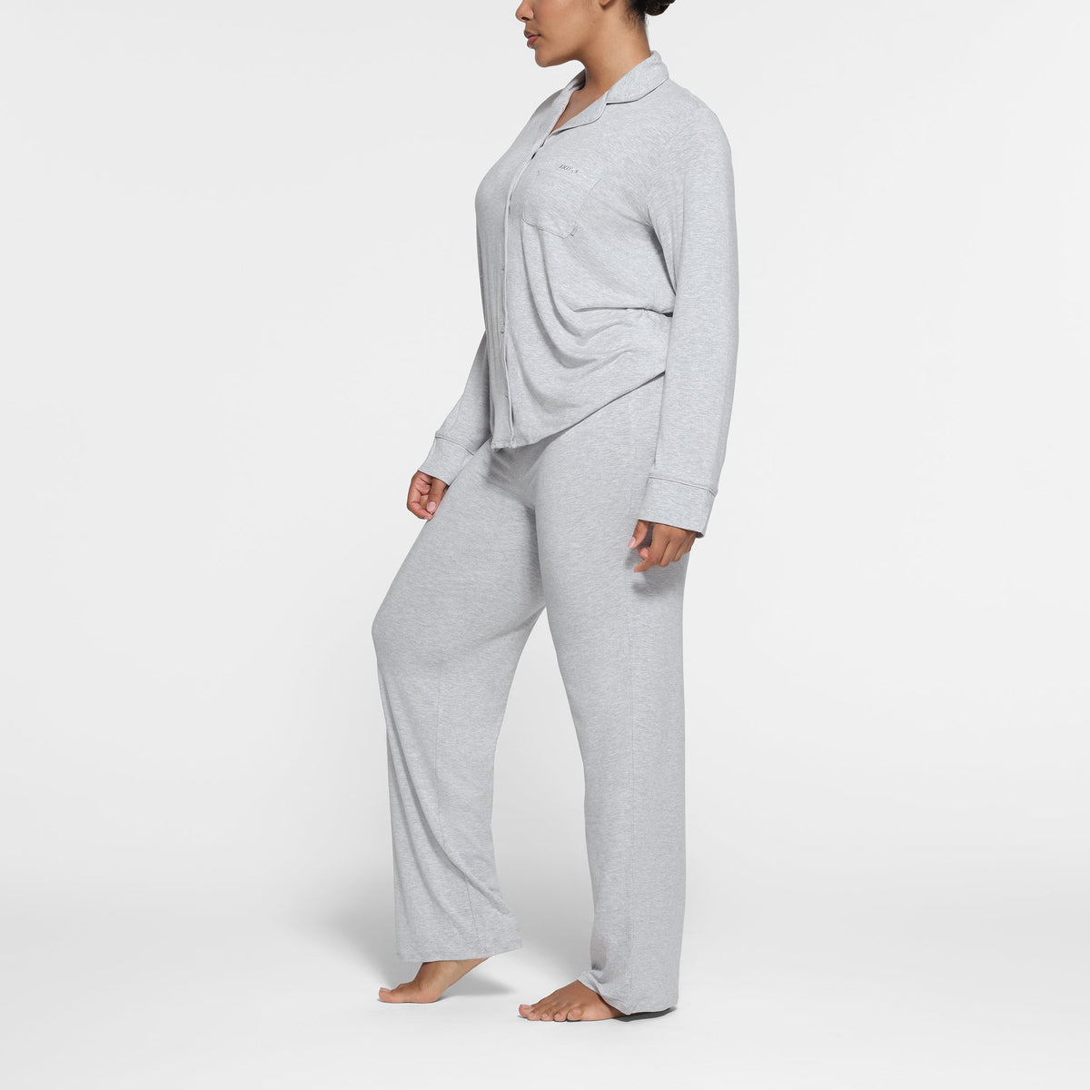 SKIMS SLEEP LONG SLEEVE BUTTON UP SET | LIGHT HEATHER GREY