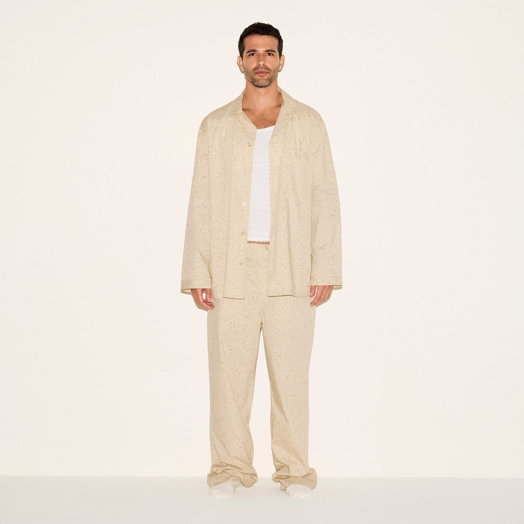 COTTON POPLIN MENS LONG SLEEP SET | TAN PAISLEY PRINT
