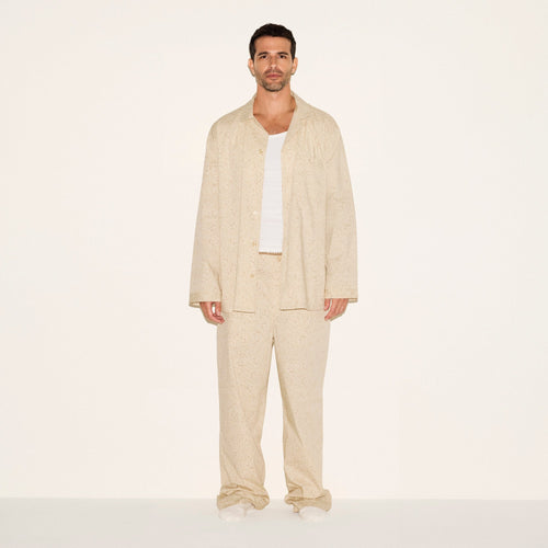 COTTON POPLIN MENS LONG SLEEP SET | TAN PAISLEY PRINT