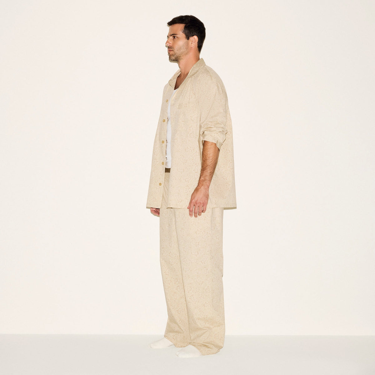 COTTON POPLIN MENS LONG SLEEP SET | TAN PAISLEY PRINT