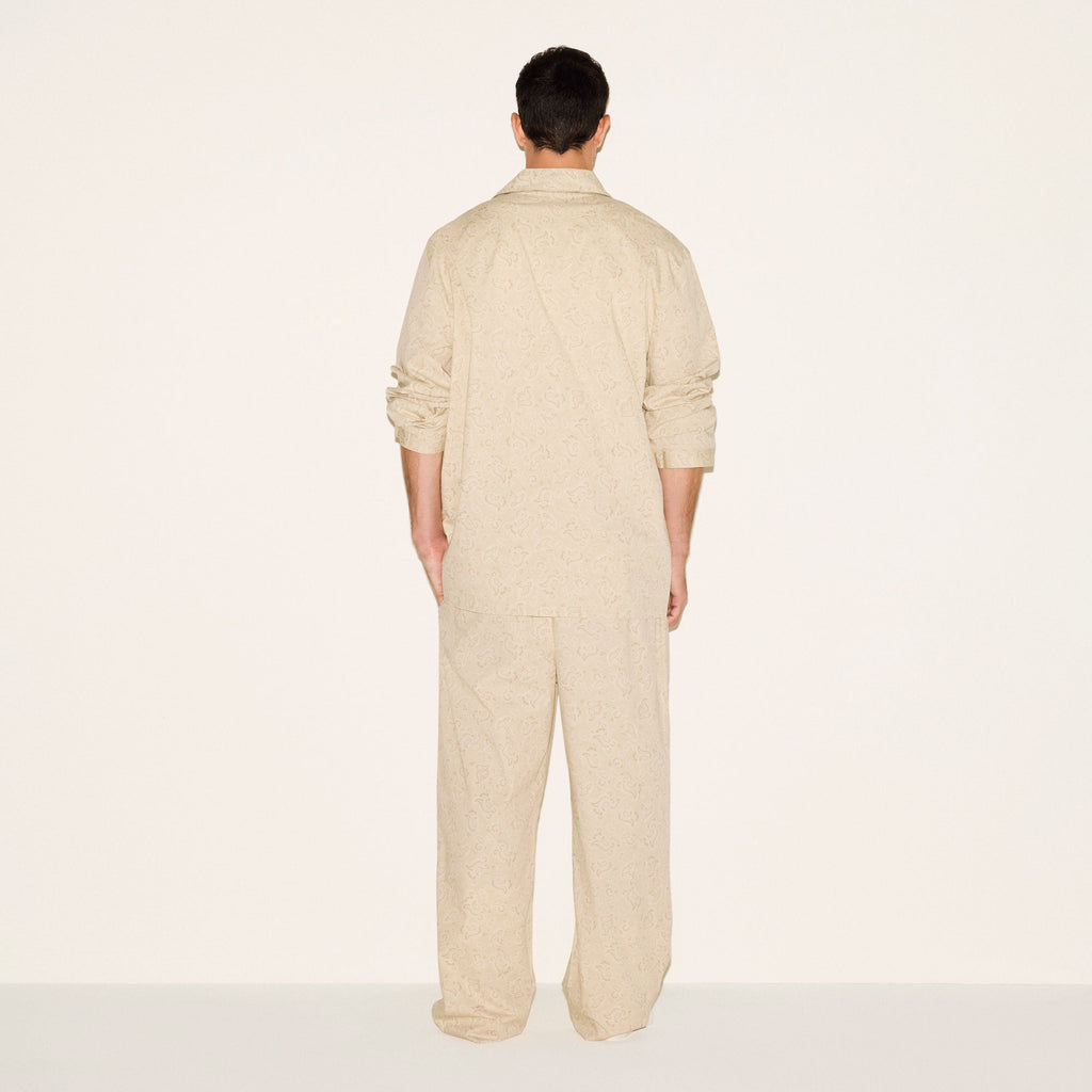 COTTON POPLIN MENS LONG SLEEP SET | TAN PAISLEY PRINT