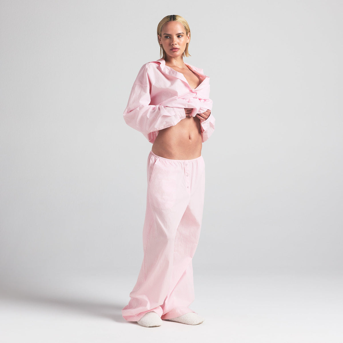 COTTON POPLIN OVERSIZED SLEEP SET | CHERRY BLOSSOM STRIPE