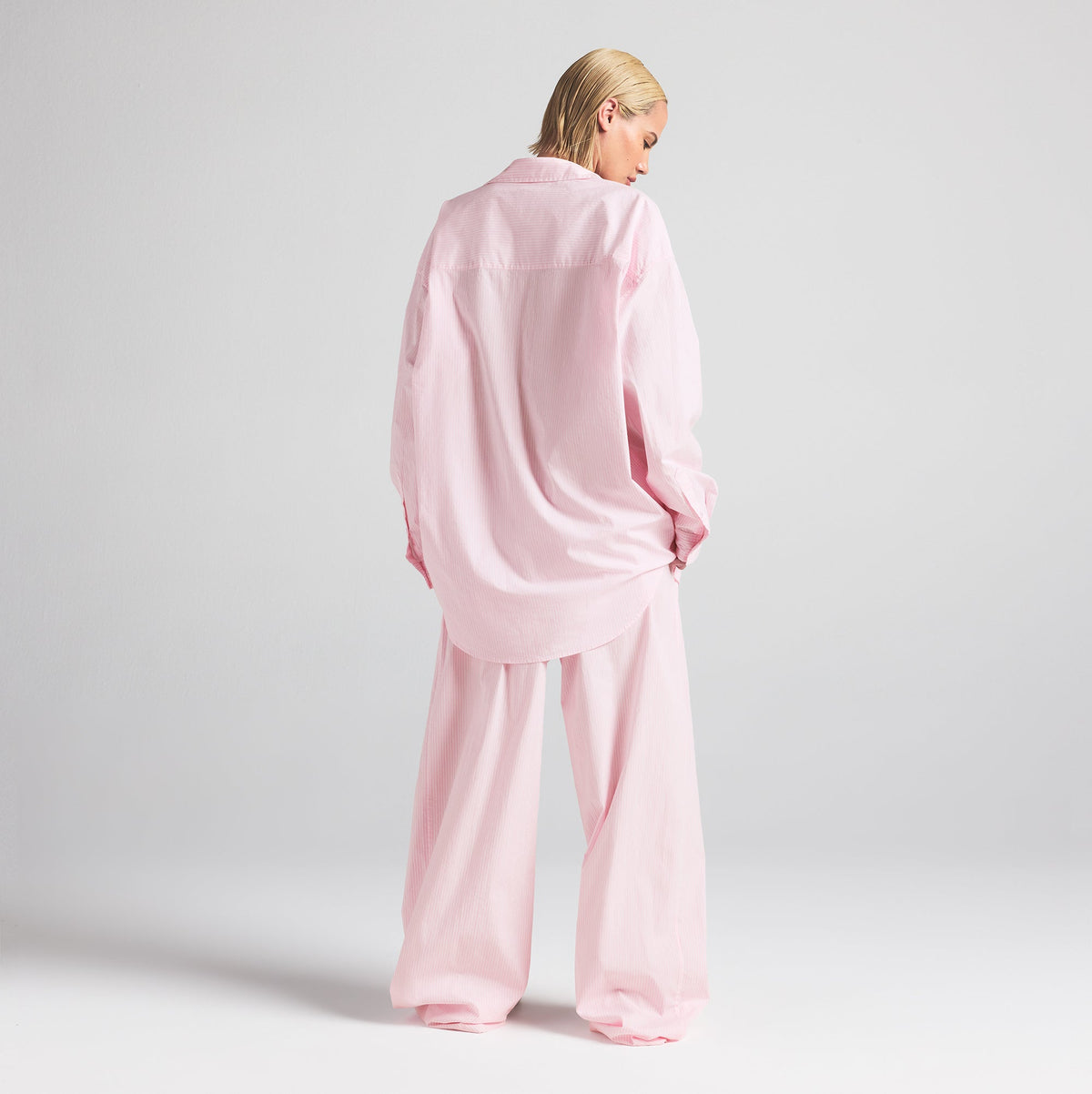 COTTON POPLIN OVERSIZED SLEEP SET | CHERRY BLOSSOM STRIPE