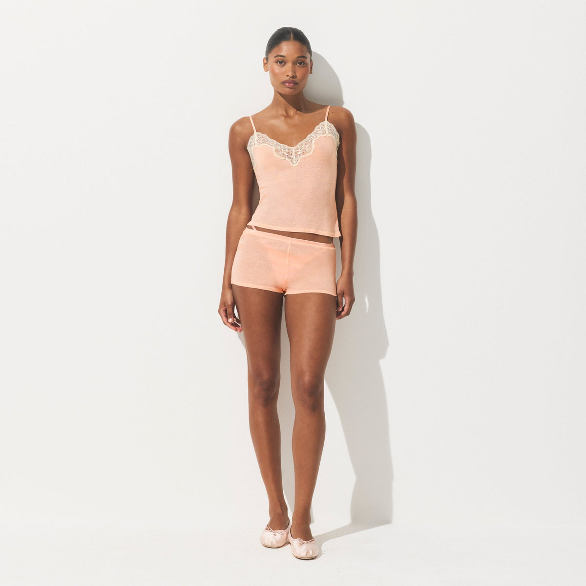 SHEER RIB LACE CAMI AND SHORT SET | VILLA