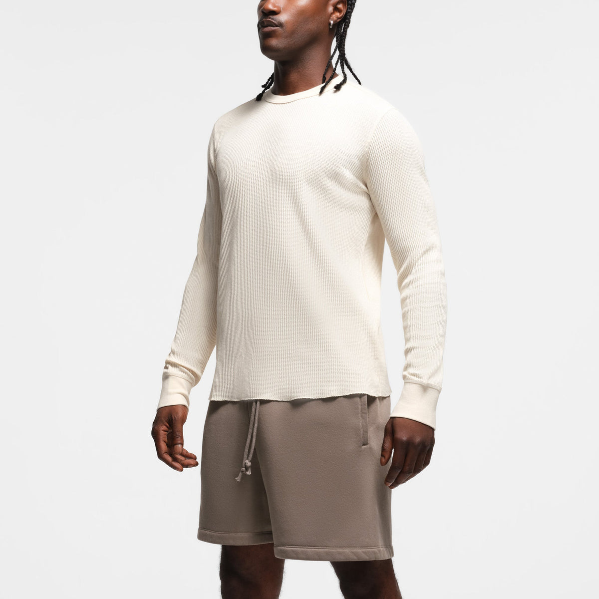 WAFFLE MENS LONG SLEEVE T-SHIRT | ECRU