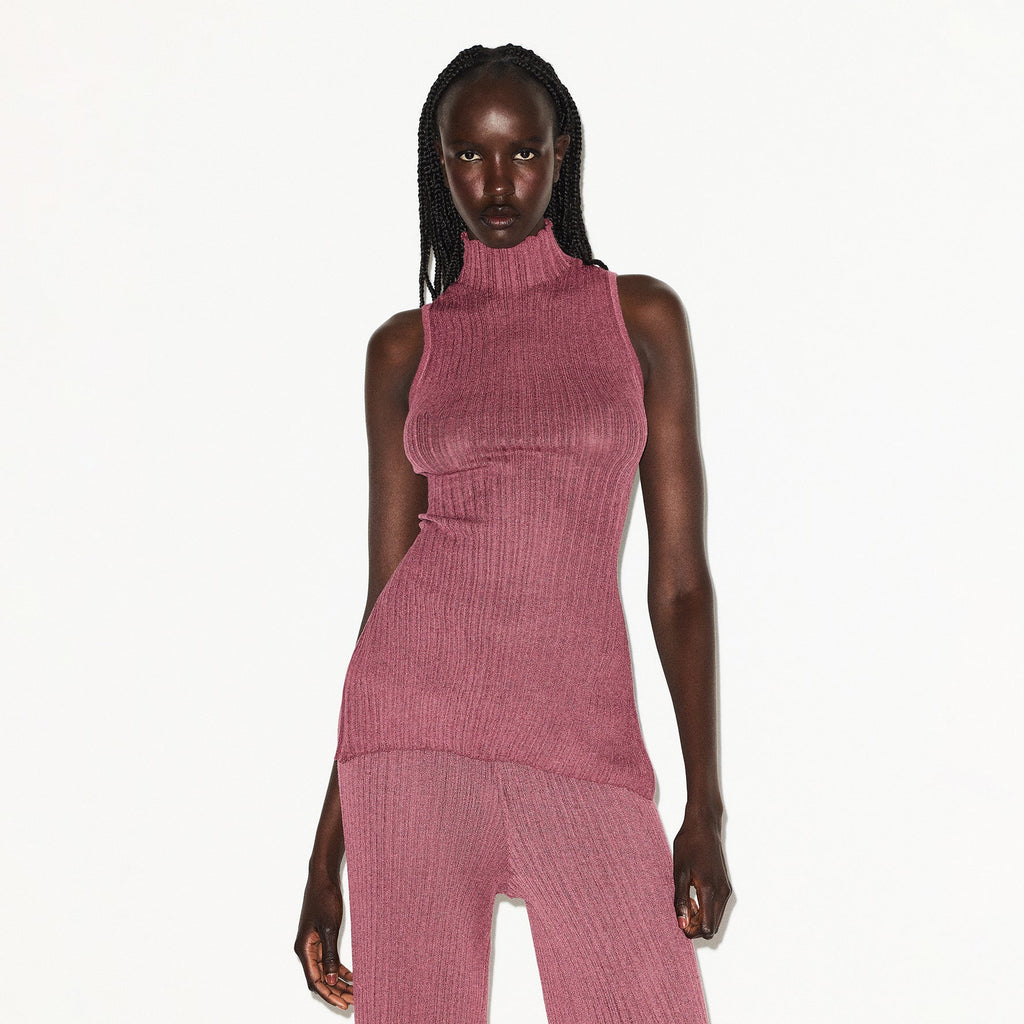 SHEER KNIT MOCK NECK TUNIC | BEET