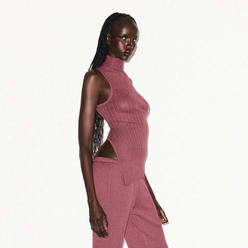 SHEER KNIT MOCK NECK TUNIC | BEET