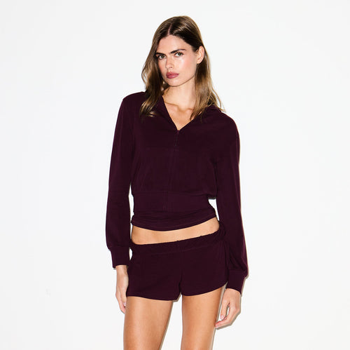 COTTON JERSEY ZIP UP HOODIE | CURRANT